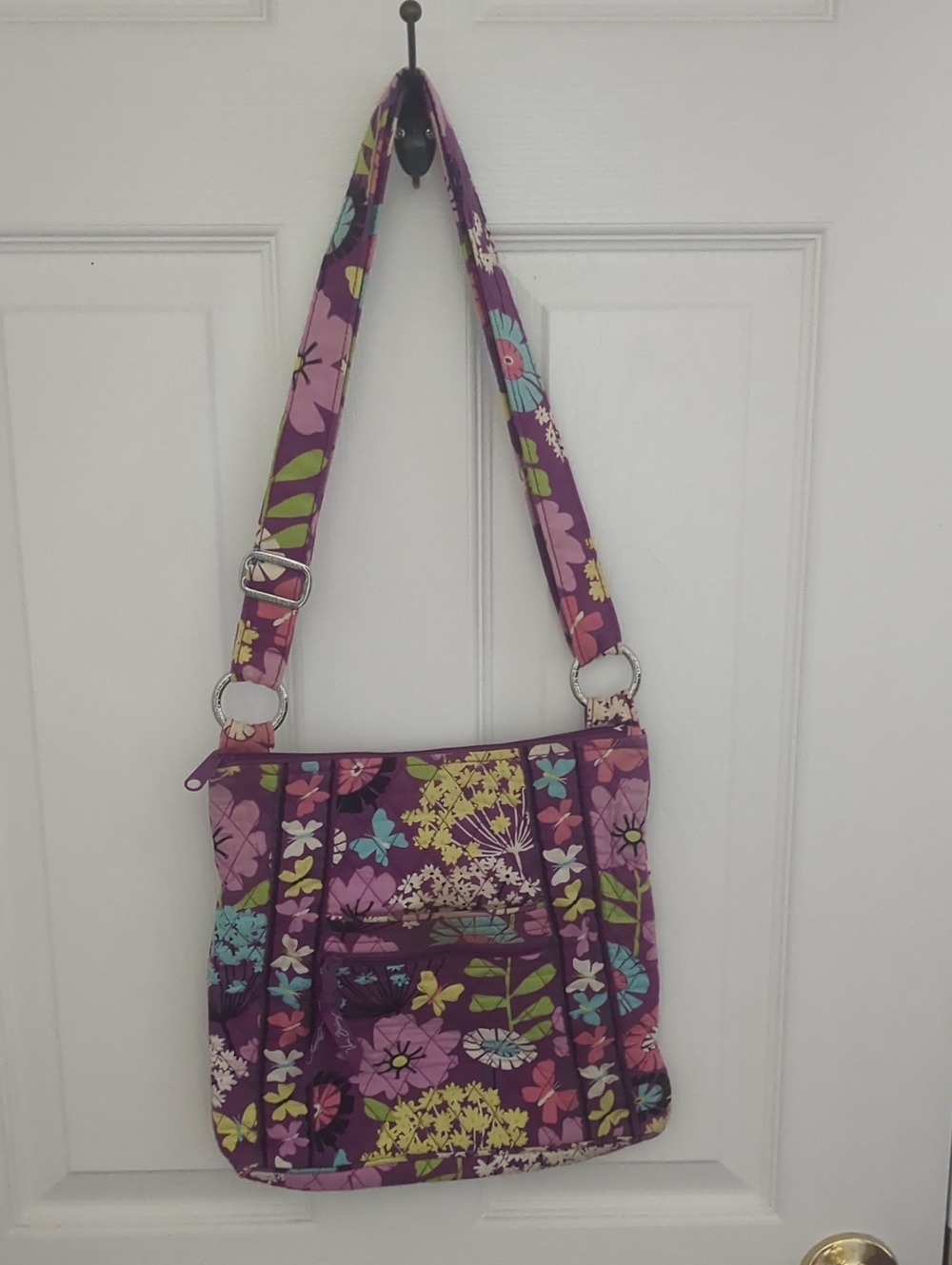 Vera Bradley Purple Floral Crossbody Shoulder Bag with Adjustable Strap